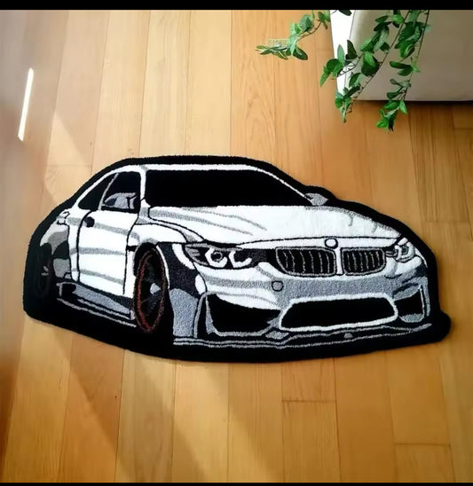 White Car Rug Digital Printing Technology Simple Housewarming Gift Handmade Non-Slip Decorative Carpet